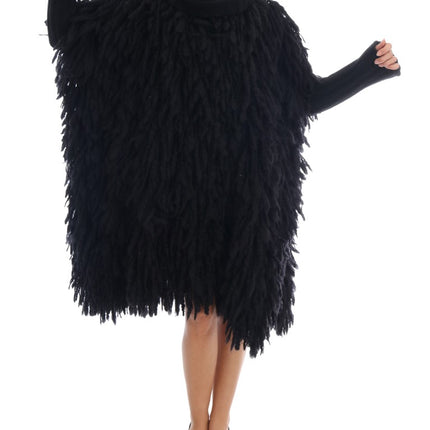 Dolce & Gabbana Black Fringes Wool Pullover Sweater