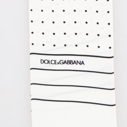 Dolce & Gabbana White Polka Dotted Silk Skinny Scarf