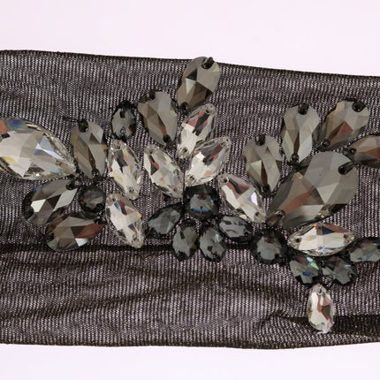 Dolce & Gabbana Black Stretch Floral Clear Crystal Socks