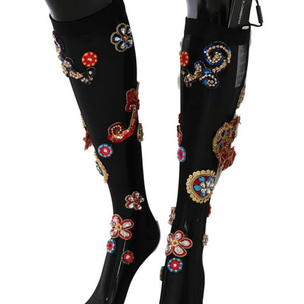 Dolce & Gabbana Black Stretch Carretto Crystal Socks