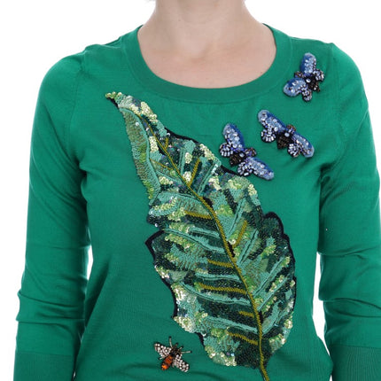 Dolce & Gabbana Green Silk Crystal Banana Sweater