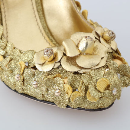 Dolce & Gabbana Gold Floral Crystal Mary Janes Pumps