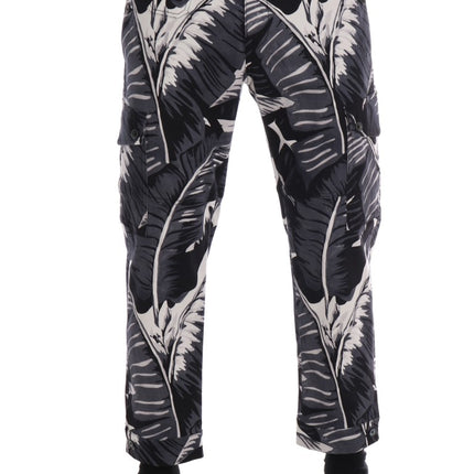 Dolce & Gabbana Gray Banana Leaf Cotton Pants