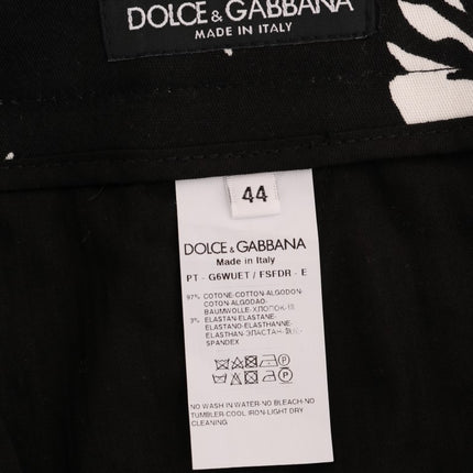 Dolce & Gabbana White Black Leaf Cotton Stretch Slim Pants