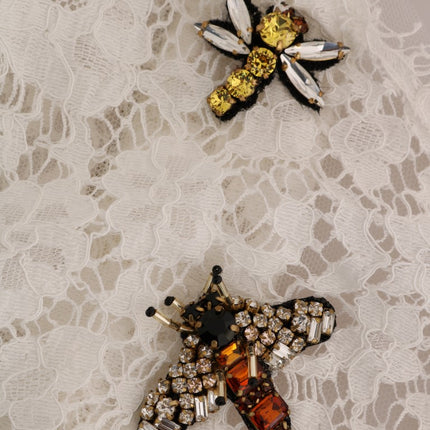 Dolce & Gabbana White Crystal Embellished Lace Blouse