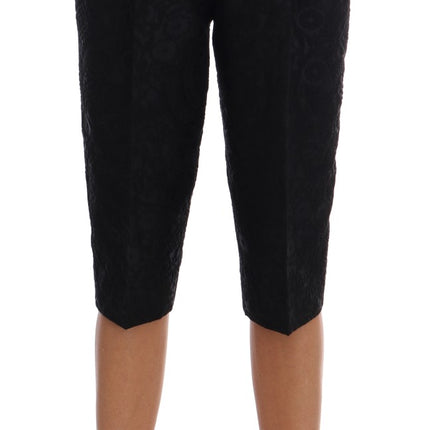 Dolce & Gabbana Black Brocade High Waist Capri Shorts