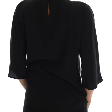 Dolce & Gabbana Black Silk Fairy Tale Top Crystal Blouse