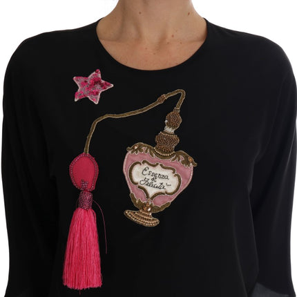 Dolce & Gabbana Black Silk Fairy Tale Top Crystal Blouse
