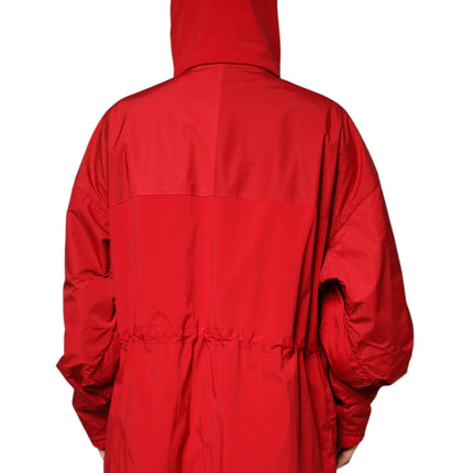 Dolce & Gabbana Red Nylon Hooded Men Full Zip Parka Jacket
