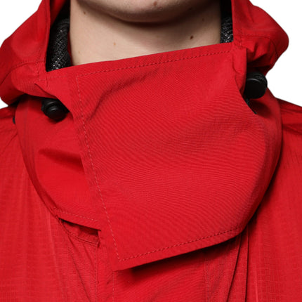 Dolce & Gabbana Red Nylon Hooded Men Full Zip Parka Jacket