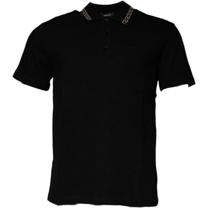 Versace Black Viscose Collared Polo Short Sleeves T-shirt
