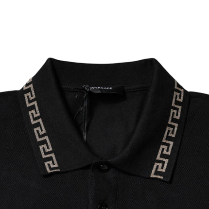 Versace Black Viscose Collared Polo Short Sleeves T-shirt