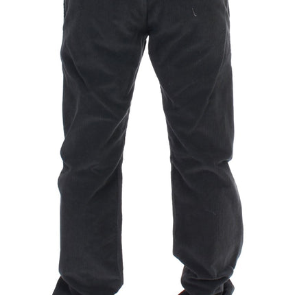 GF Ferre Black Corduroy Cotton Straight Fit Pants