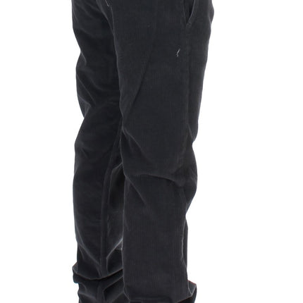 GF Ferre Black Corduroy Cotton Straight Fit Pants