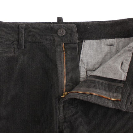 GF Ferre Black Corduroy Cotton Straight Fit Pants