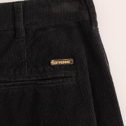GF Ferre Black Corduroy Cotton Straight Fit Pants