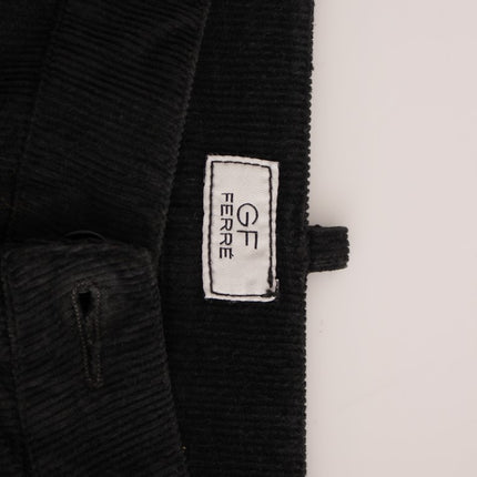 GF Ferre Black Corduroy Cotton Straight Fit Pants