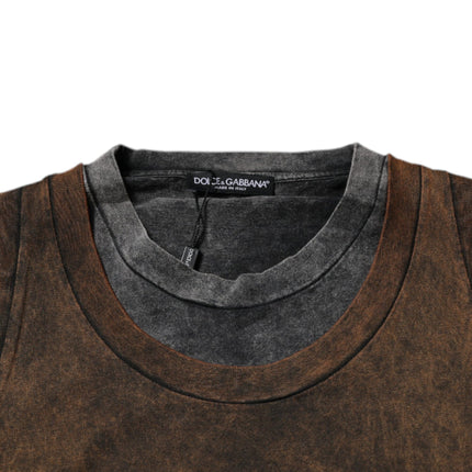 Dolce & Gabbana Brown Cotton Round Neck Sleeveless T-shirt