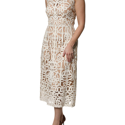 Dolce & Gabbana White Cut Out Leather Sleeveless Midi Dress