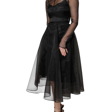 Dolce & Gabbana Black Tulle A-line Midi Cocktail Gown Dress