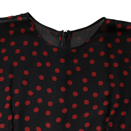 Dolce & Gabbana Black Red Polka Dot Silk Layered Midi Dress