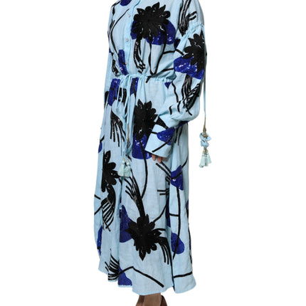 Christian Pellizzari Light Blue Floral Embellished Shirt Maxi Dress