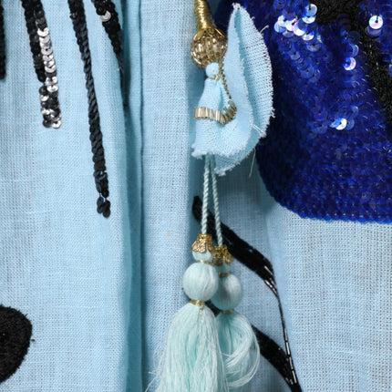 Christian Pellizzari Light Blue Floral Embellished Shirt Maxi Dress