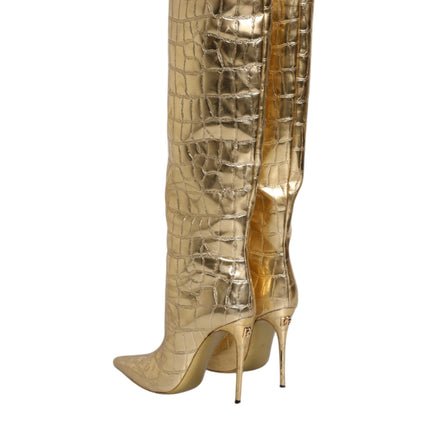 Dolce & Gabbana Gold Leather Stiletto Heels High Boots Shoes