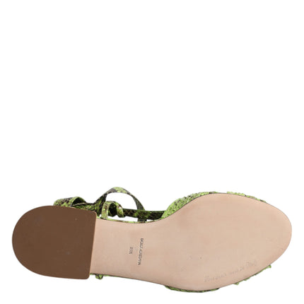 Dolce & Gabbana Green Animal Print Ankle Wrap Sandals Shoes