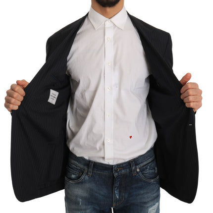 Dolce & Gabbana Gray Striped Wool Jacket Coat Slim Blazer