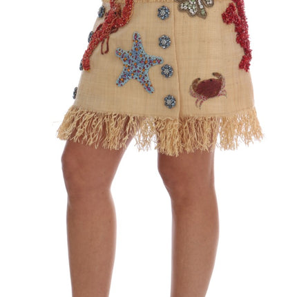 Dolce & Gabbana Crystal Beige Palm Fiber Skirt