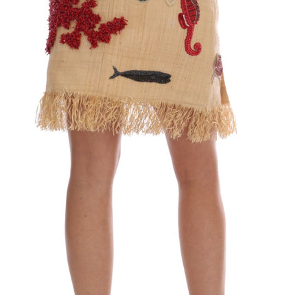 Dolce & Gabbana Crystal Beige Palm Fiber Skirt