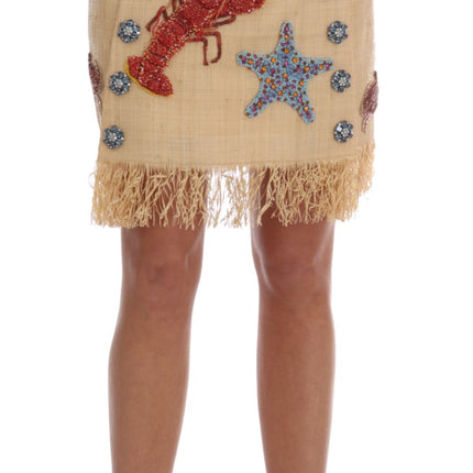 Dolce & Gabbana Crystal Beige Palm Fiber Skirt