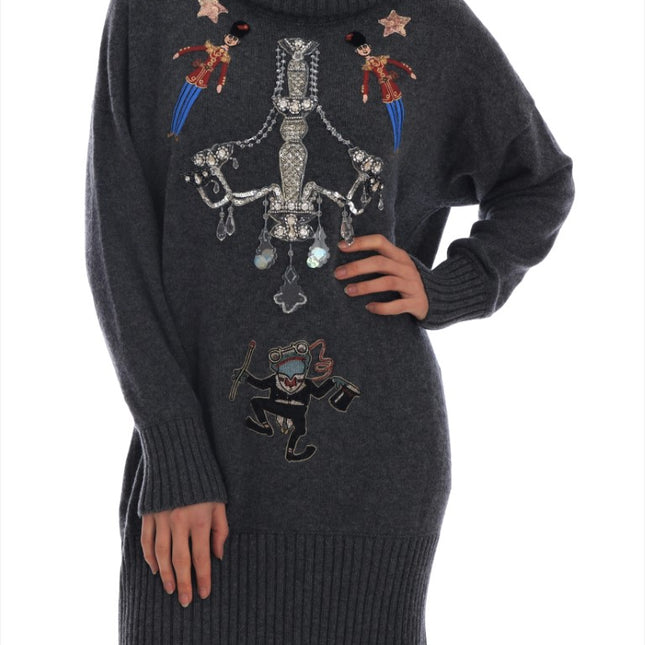 Dolce & Gabbana Fairy Tale Crystal Gray Cashmere Sweater