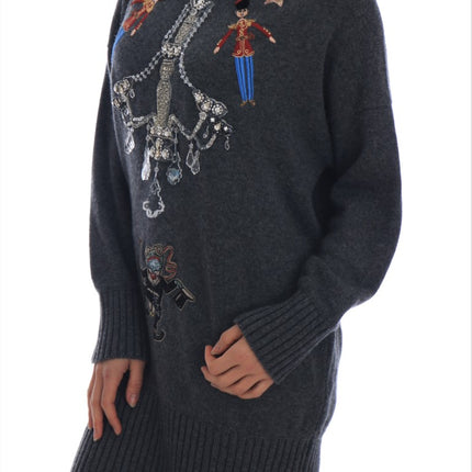 Dolce & Gabbana Fairy Tale Crystal Gray Cashmere Sweater
