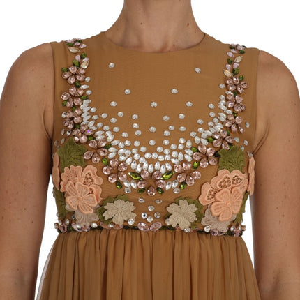 Dolce & Gabbana Crystal Silk Gold A-Line Gown Dress