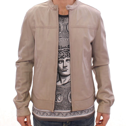 Dolce & Gabbana Beige Leather Jacket Biker Coat