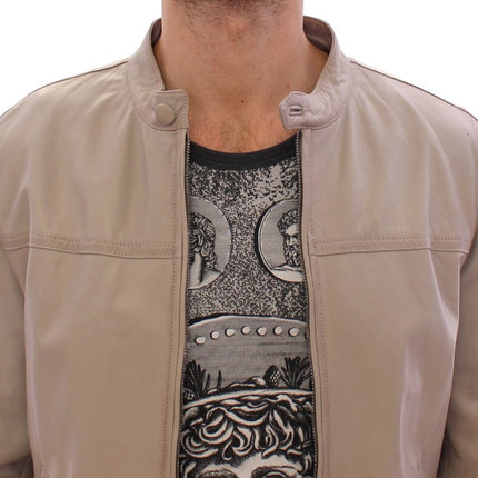 Dolce & Gabbana Beige Leather Jacket Biker Coat