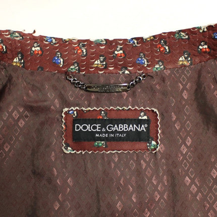 Dolce & Gabbana Bordeaux Leather Boxer Print Jacket Coat