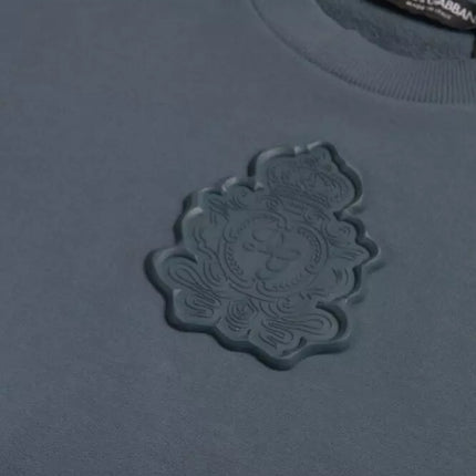 Dolce & Gabbana Blue Cotton Logo Patch Crew Neck Men Pullover Sweater