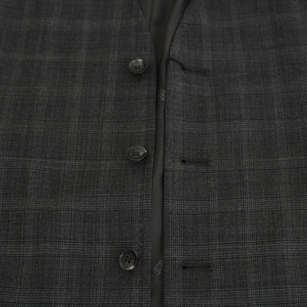 Dolce & Gabbana Gray Wool STAFF Checkered Stretch Vest