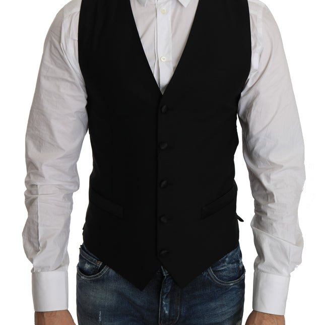 Dolce & Gabbana Black Wool Dress Waistcoat