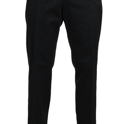 Dolce & Gabbana Black Cotton Brocade Formal Trousers Pants
