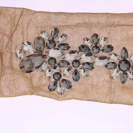 Dolce & Gabbana Gold Stretch Floral Clear Crystal Stocking Socks