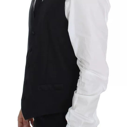 Dolce & Gabbana Black Wool Silk Dress Gilet Jacket Vest