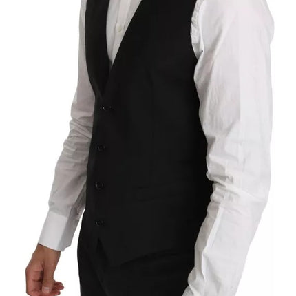 Dolce & Gabbana Black Wool Logo Waistcoat Vest