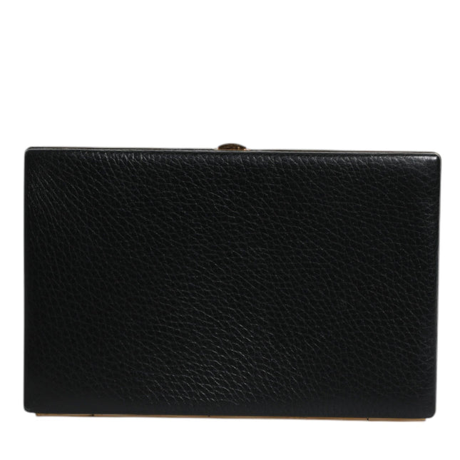 Dolce & Gabbana Black Leather Gold Frame Clutch Evening Party Purse Bag