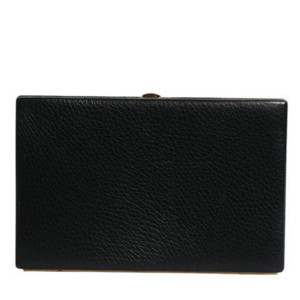 Dolce & Gabbana Black Leather Gold Frame Clutch Evening Party Purse Bag