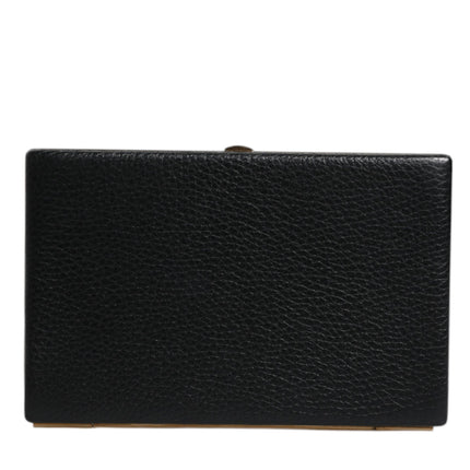 Dolce & Gabbana Black Leather Gold Frame Clutch Evening Party Purse Bag