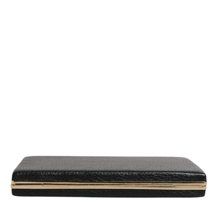 Dolce & Gabbana Black Leather Gold Frame Clutch Evening Party Purse Bag